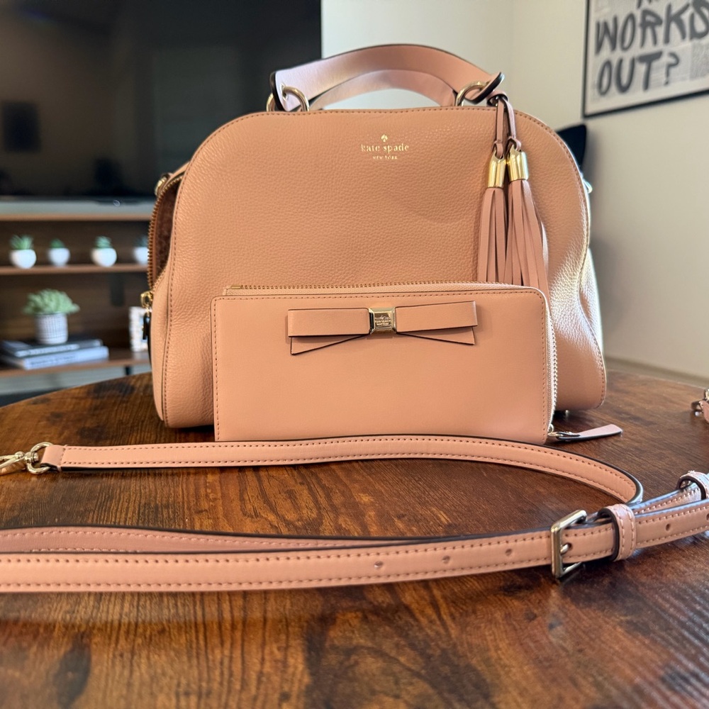 kate spade Blush Pink Leather Satchel with matching Wallet and Shoulder Strap